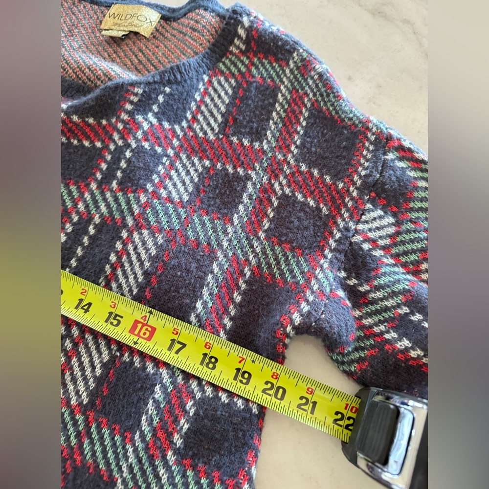 Wildfox White Label Lennon Distressed Plaid Sweater Small Wool Oversized Boho - Picture 6 of 14